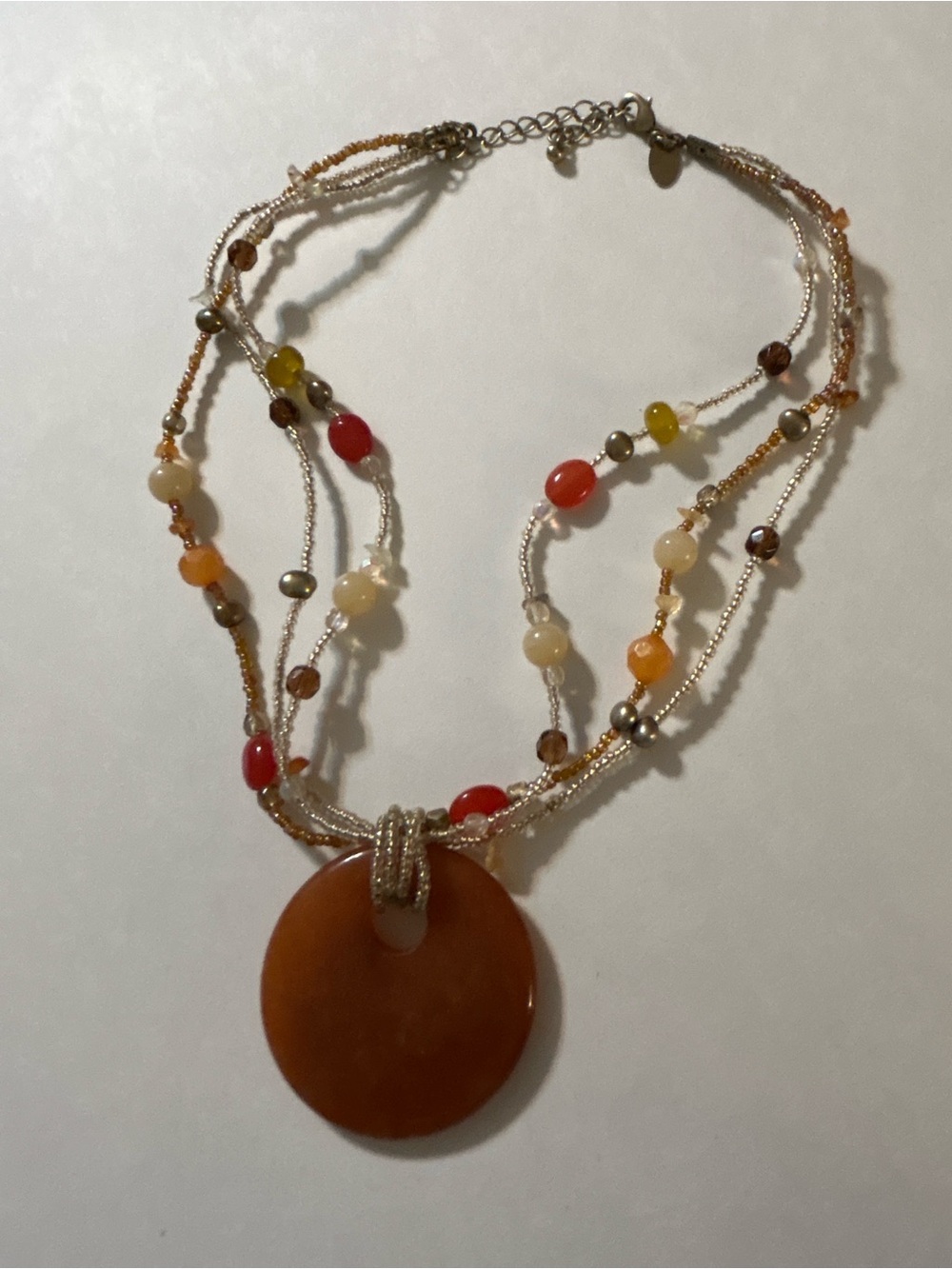 Lia Sophia Signed Multi-Strand Earth Tone Beaded Donut Disc Statement Necklace